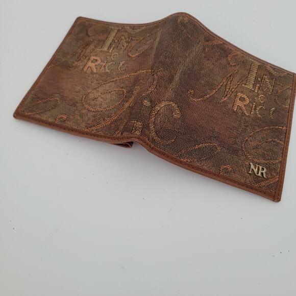 Nina Ricci Canvas Leather Wallet Brown Small Card Bill Coin Holder Bifold Boho - Picture 8 of 9